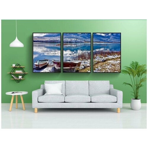 фото Набор модулных постеров для интерьера "озеро, пустыня, лодки" 60x90 см. в тубусе, без рамки lotsprints