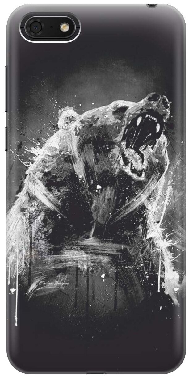 GOSSO Ультратонкий силиконовый чехол-накладка для Huawei Y5 (2018), Y5 Prime (2018), Honor 7S, Honor 7A с принтом "Разъяренный медведь"