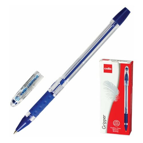Ручка шариковая масляная с грипом CELLO "Gripper", синяя, корпус прозрачный, узел 0,5 мм, линия письма 0,3 мм, 305226020/к