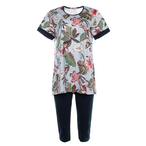 фото Комплект женский домашний (футболка и бриджи), цвет синий, размер 56 без бренда