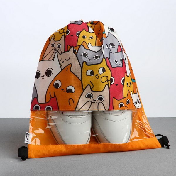 фото Сумка для обуви "Котики", с прозрачным окном