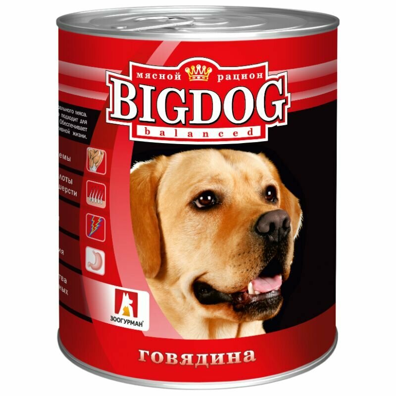 Влажный корм для собак зоогурман Big Dog Говядина 850 г (1 шт)