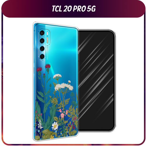 Силиконовый чехол на TCL 20 Pro 5G / ТСЛ 20 Про 5G Дикие полевые цветы, прозрачный силиконовый чехол на tcl 20 pro 5g тсл 20 про 5g роза в краске