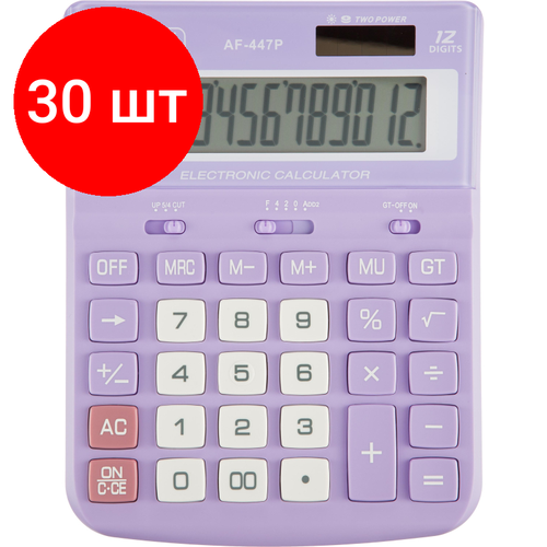 Комплект 30 штук, Калькулятор настольный полноразмерный Attache AF-447P,12р, дв. пит, фиол