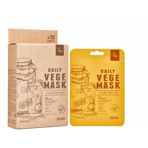 Набор успокаивающих тканевых масок для лица Yadah DAILY VEGE MASK Kombucha набор повышающих тонус тканевых масок для лица yadah daily vege mask wine 10 шт
