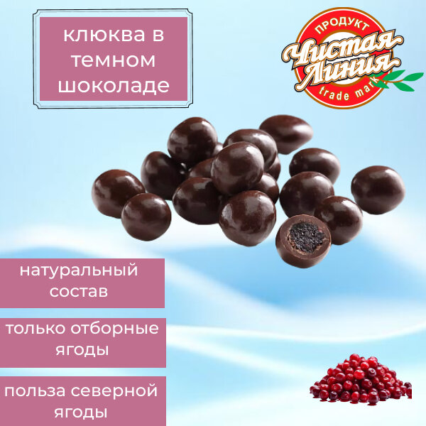 Драже Чистая Линия "Клюква в темном шоколаде", натуральный продукт, 100 г — фото 1