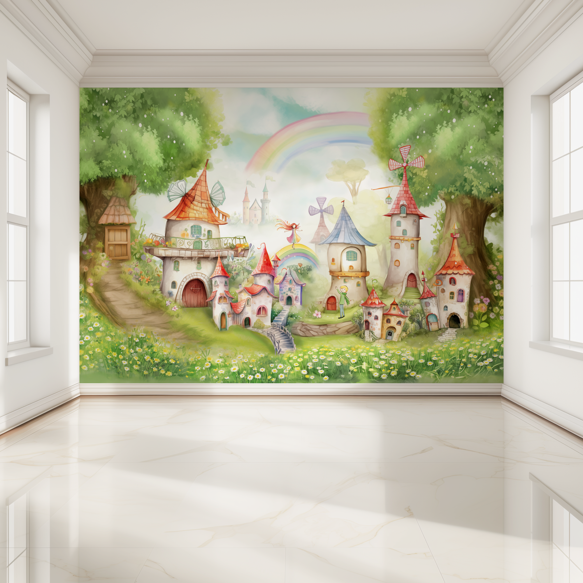Фотообои 3д на стену "Сказочный городок", флизелиновые 400х270 см на кухню, спальню, зал, в детскую