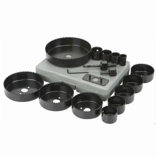 Набор кольцевых пил (коронок) по дереву в кейсе 16 предметов