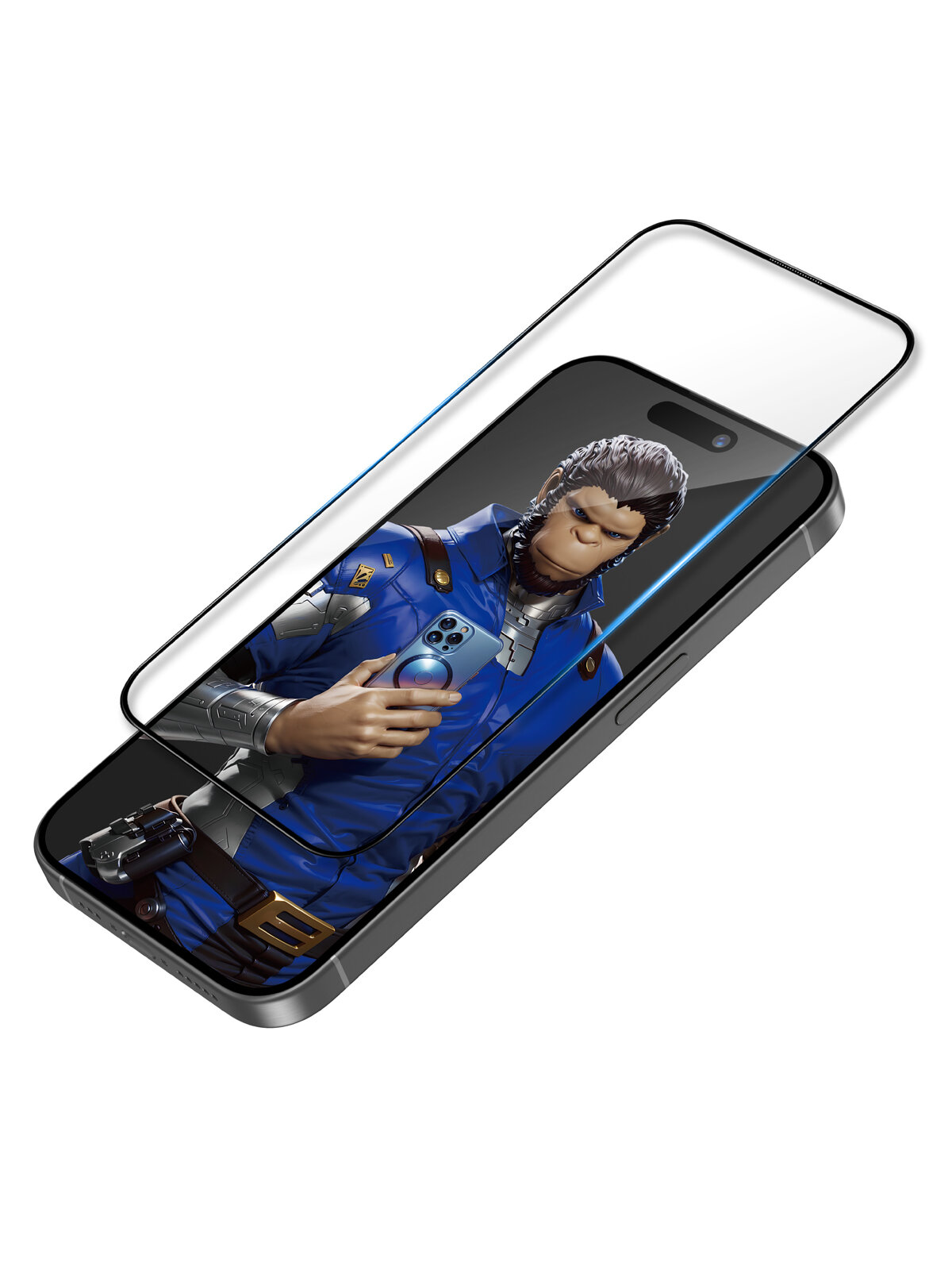 BlueO стекло для iPhone 16 Pro Max, 3D Anti-broken Edge Anti-Static Black (силик. кромка) — фото 1