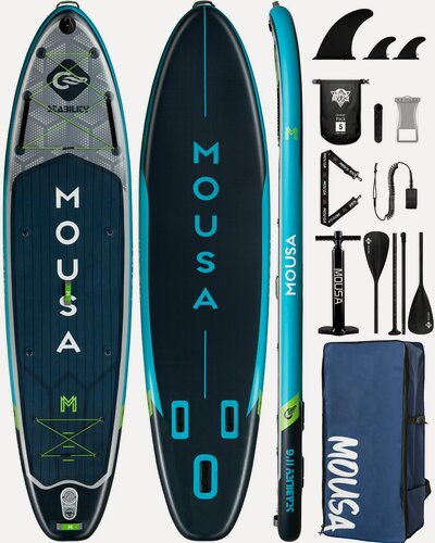 Изображение товара Надувной SUP сапборд MOUSA Crocodile Grey 11'6 (350х86х15 см), двухслойный, до 190 кг, весло каячное и насос в комплекте