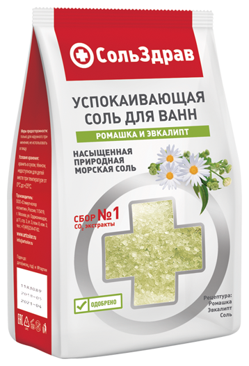 Сольздрав Соль для ванны Успокаивающая Ромашка и эвкалипт, 800 г