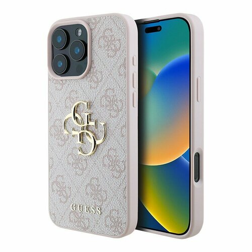 Guess чехол для iPhone 16 Pro Max, PU кожа 4G Big metal logo Pink розовый, pink