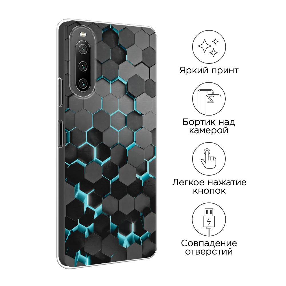 Чехол на Sony Xperia 10 IV / Сони Иксперия 10 IV с принтом Соты бирюзовые — фото 1
