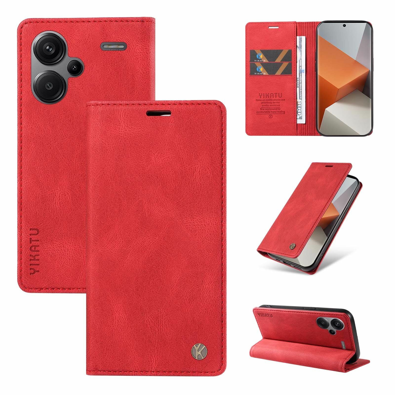YIKATU Кожаный чехол для Xiaomi Redmi Note 13 Pro+(5G) /Сяоми Редми Ноут 13 Про Плюс(5г/5Джи) с визитницей из экокожи книжка