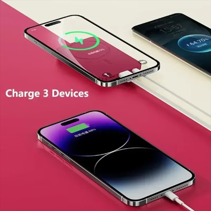 Xiaomi емкостью 50000 мАч Power Bank Магнитный беспроводной 22,5 Вт Сверхсупер быстрая зарядка Магнитный внешний аккумулятор для Iphone14 Samsung, Black 50000mAh — фото 1