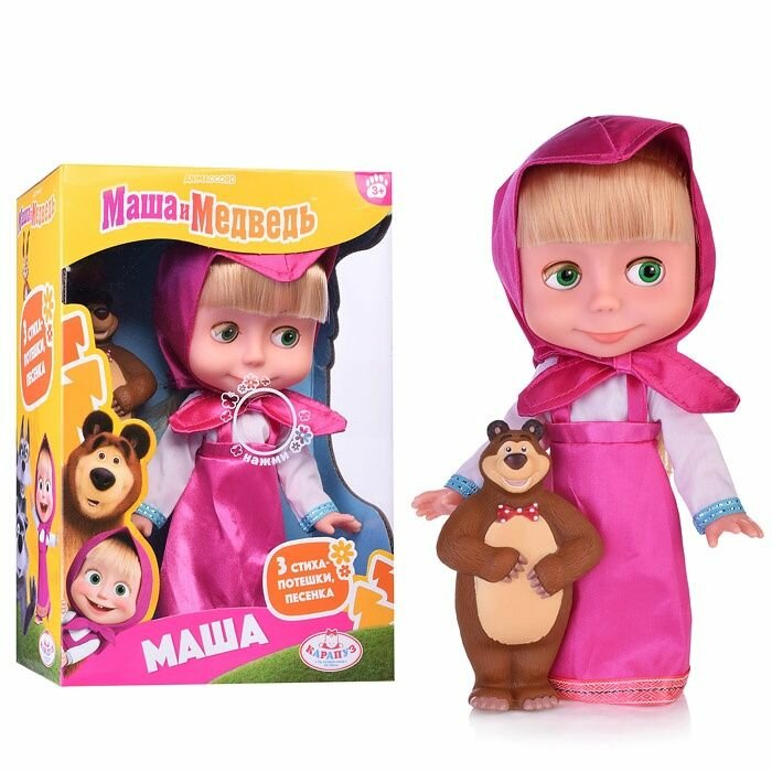 Кукла Карапуз "Маша", 25 см, озвученная, в комплекте с медведем, в коробке (83034S23)