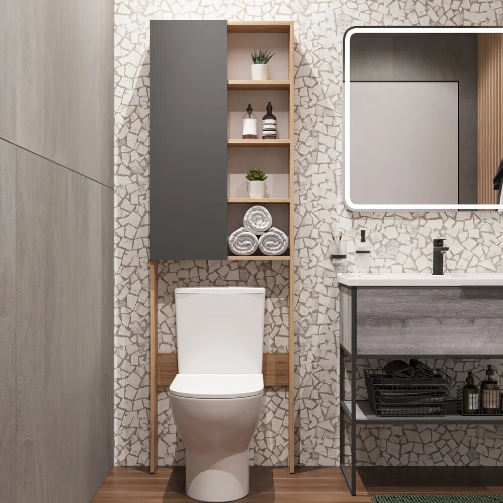 Шкаф пенал для ванной DIWO Суздаль 60 напольный для туалета узкий 60x15x190 см дуб вотан антрацит