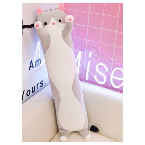 фото Мягкая игрушка подушка-обнимашка серая "милый котенок" 70 см. allkigurumi