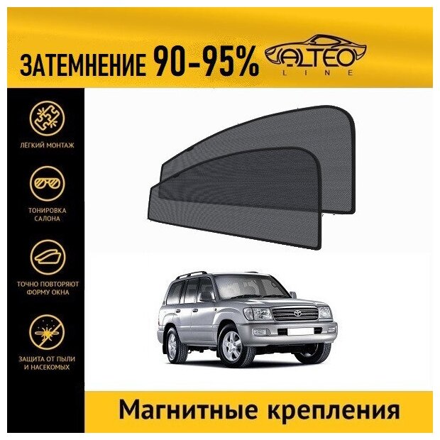 Каркасные автошторки ALTEO PREMIUM на Toyota Land Cruiser 100 рестайлинг (2002-2005) на передние двери на магнитах с затемнением 90-95%