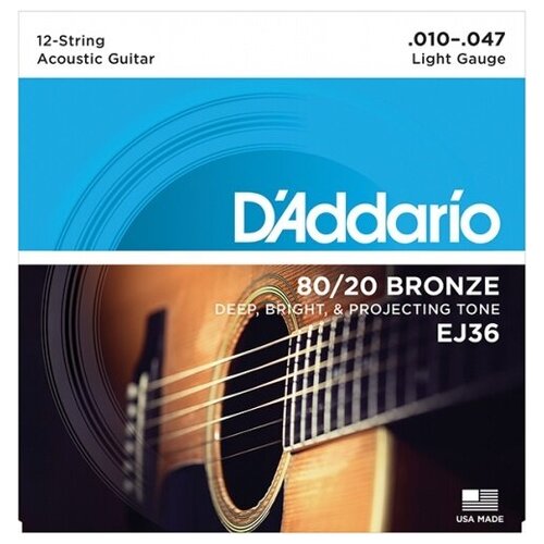 EJ36 BRONZE 80/20 Струны для акустической 12-струнной гитары бронза Light 10-47 D`Addario стоматологическая ортодонтическая суперэластичная круглая дуга из нити верхняя нижняя форма 012 014 016 018 020 10 упаковок 100 шт