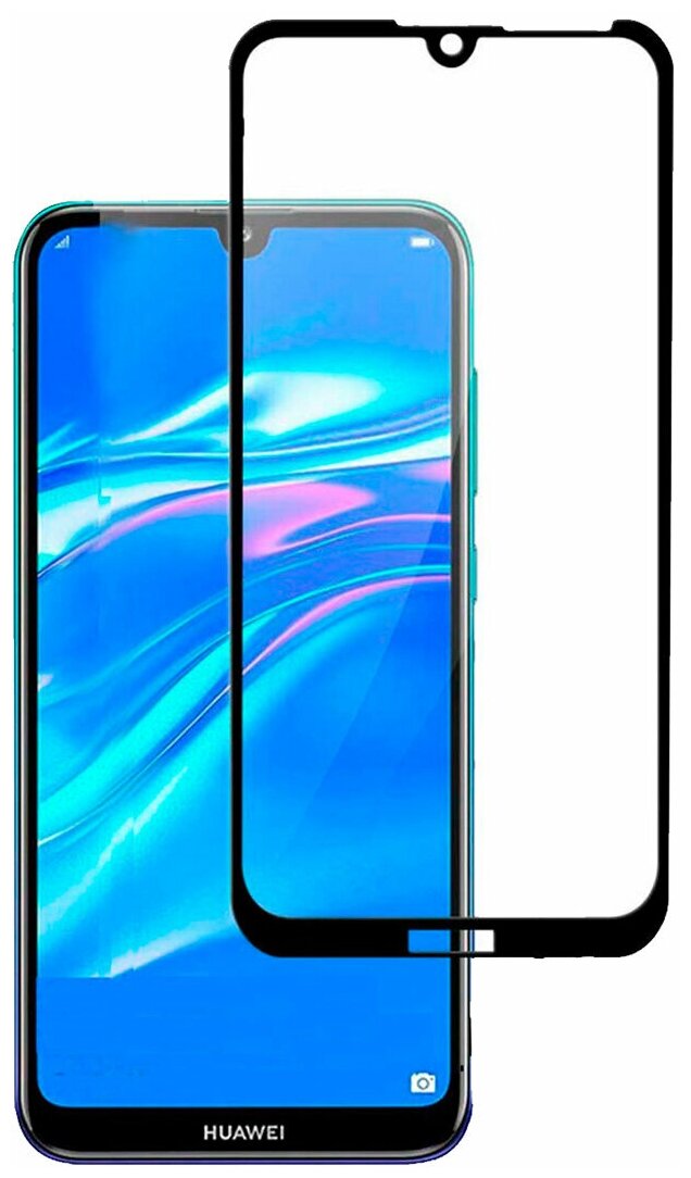Защитное стекло для Huawei Y7 (2019) / Защитное стекло на хуавей Y7 (2019) (полная проклейка черная рамка)