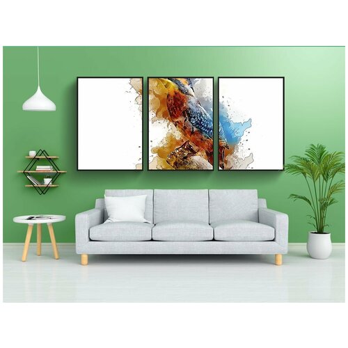 фото Набор модулных постеров для интерьера "alcedo atthis, обыкновенный зимородок, птица" 60x90 см. в тубусе, без рамки lotsprints