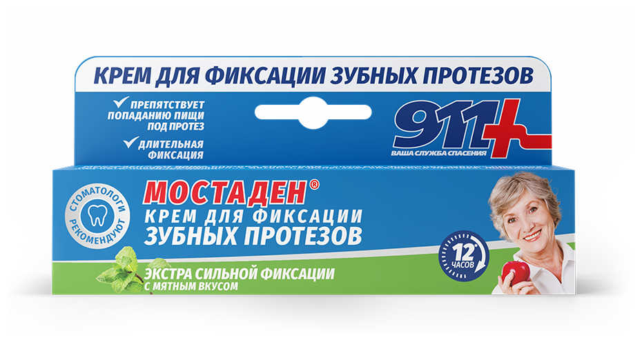 911, мостаден, крем для экстра сильной фиксации зубных протезов фиксации, с мятным вкусом