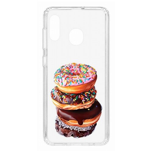 фото Чехол на samsung galaxy a20 2019 kruche print donuts/накладка/с рисунком/прозрачный/бампер/противоударный/ударопрочный/с защитой камеры кruче