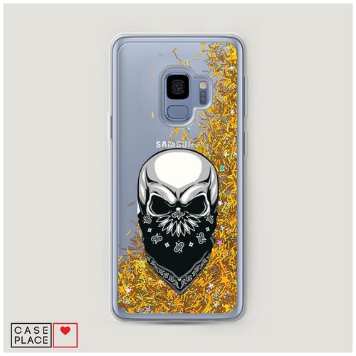 фото Чехол жидкий с блестками samsung galaxy s9 череп в маске case place