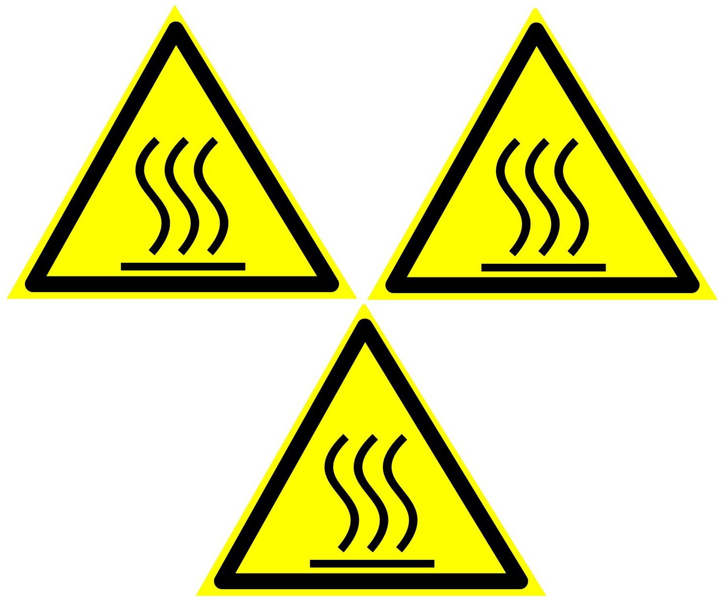 Предупреждающие знаки. Наклейка W 26 Осторожно Горячая поверхность Размер 100х100 мм. 3 шт.