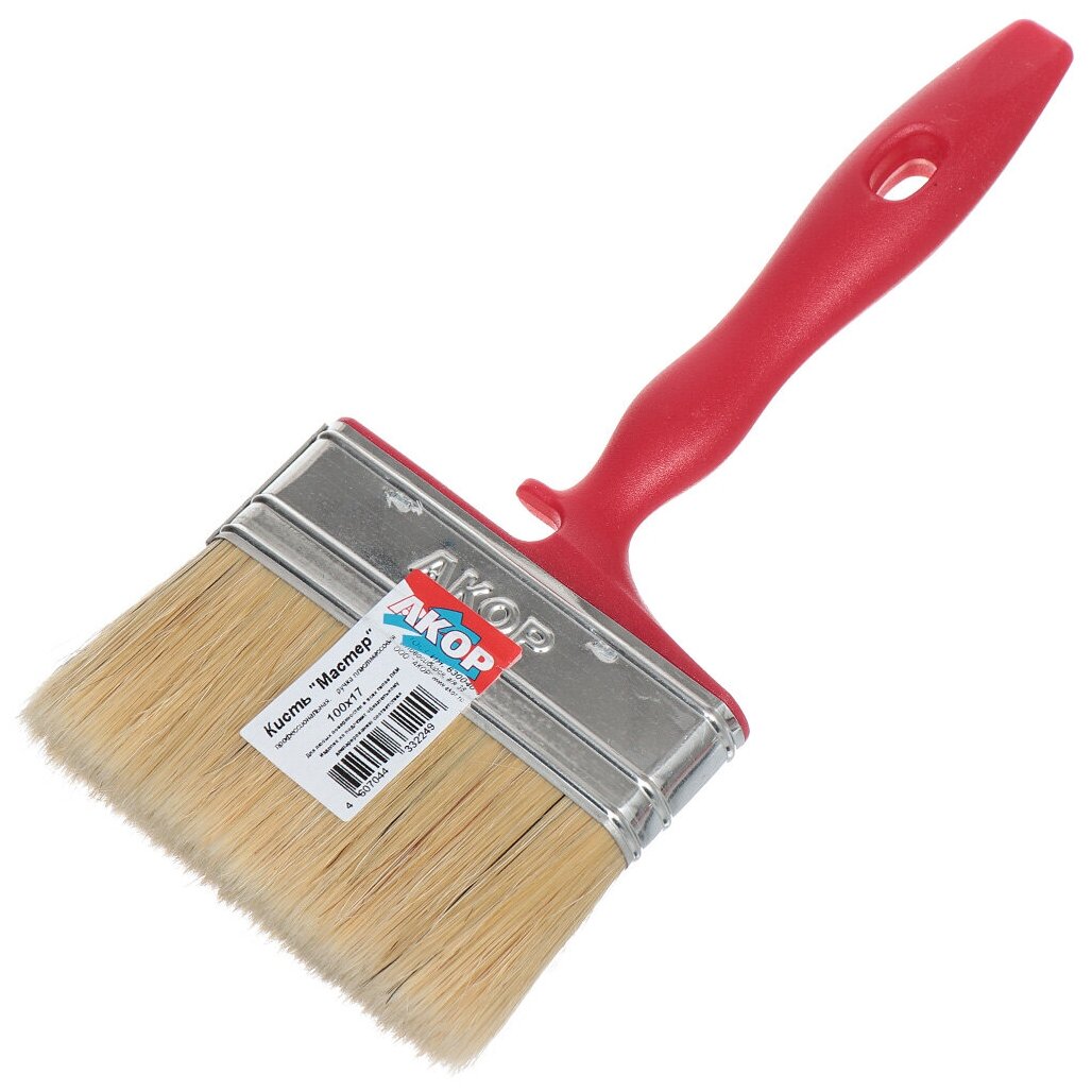 фото Кисть флейцевая, Акор, Мастер, 17х100 мм, натуральная щетина, рукоятка пластик, 150 17 100