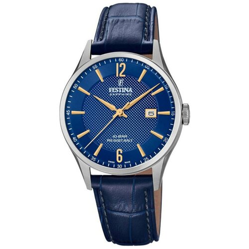 Наручные часы FESTINA Classics, серебряный, синий наручные часы festina swiss made наручные часы festina swiss made 20019 женские кварцевые водонепроницаемые золотой желтый