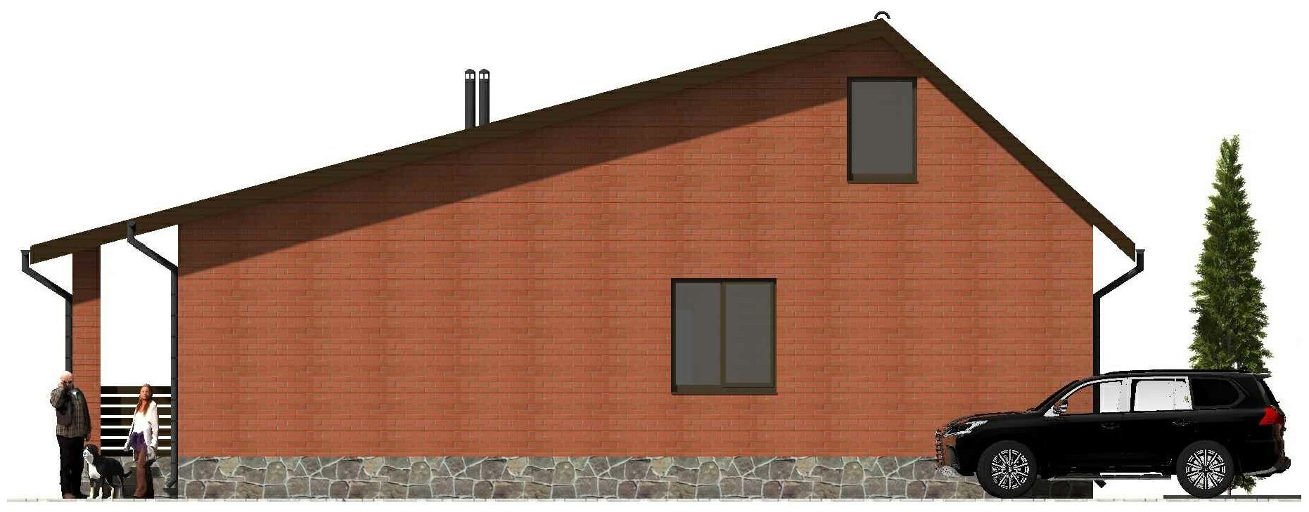 Готовый проект одноэтажного дома без гаража из газобетонного блока с облицовкой из керамического облицовочного кирпича площадью 55,9 кв.м - фотография № 8