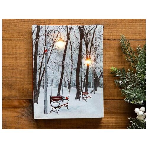 Светящееся настенное панно кардиналы В старом парке, LED-огни, 15х20 см, Peha Magic