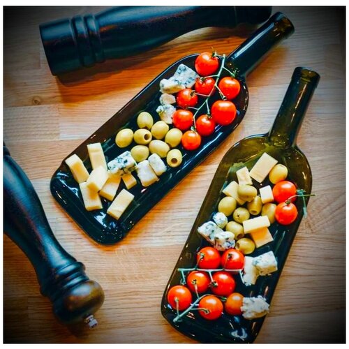 Тарелка бутылка хэндмэйд в подарочной упаковке, менажница, блюдо для подачи с бортик