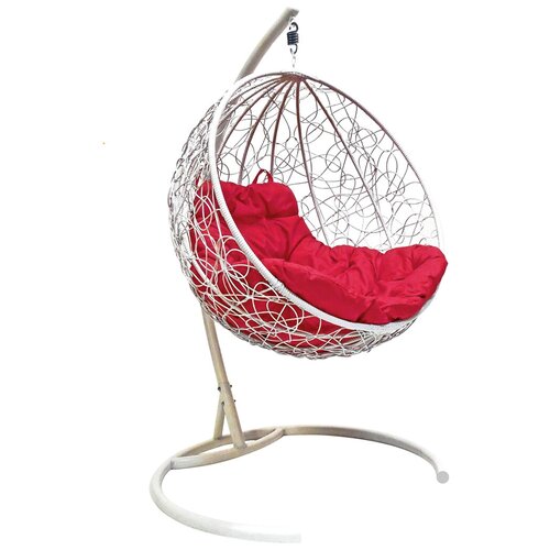 Подвесное кресло m-group круглый ротанг белое, красная подушка