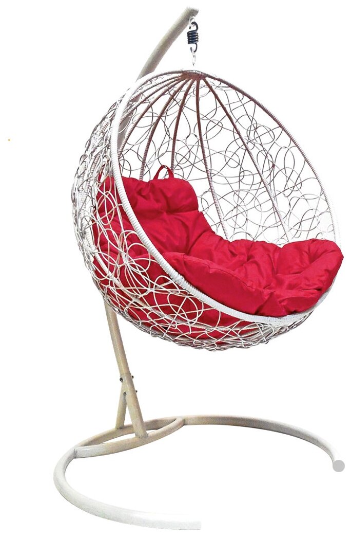 Подвесное кресло M-Group круглый ротанг белое, красная подушка - фотография № 15