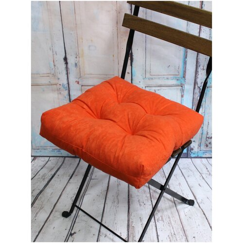 Подушка для сидения на стул без завязок MATEX VELOURS лососевый, чехол не съемный, ткань велюр, 40х40 см