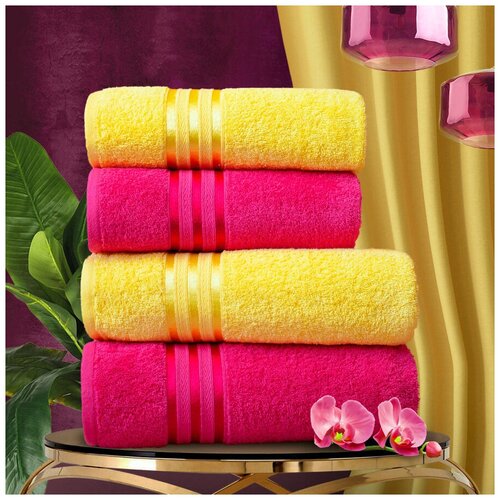 фото Набор из 4 полотенец harmonika цвет: желтый, малиновый (50х80 см - 2 шт, 70х130 см - 2 шт) dome