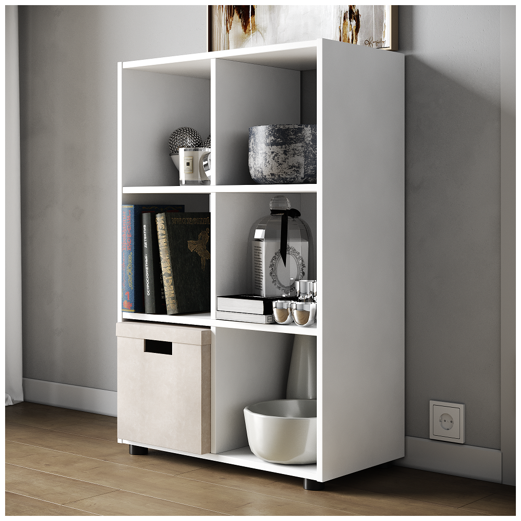Стеллаж Kvadro-3 белый деревянный для хранения вещей, книг, игрушек, для дома и офиса, этажерка, полка 330х648х990 (ДхШхВ) - фотография № 5