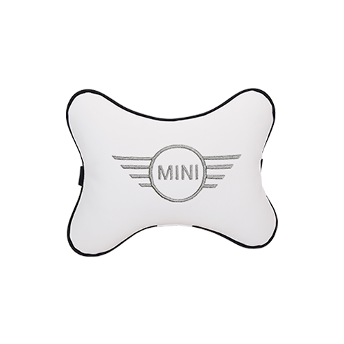 Автомобильная подушка на подголовник экокожа Milk с логотипом автомобиля MINI