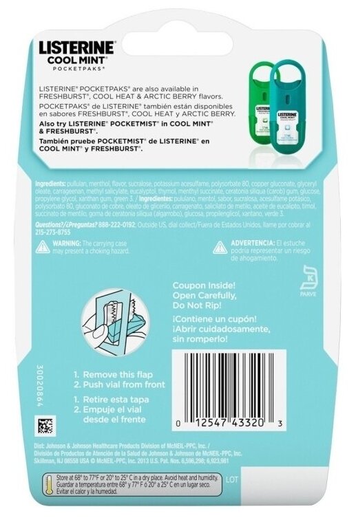 Освежающие полоски Listerine Cool Mint Pocketpaks Breath Strips