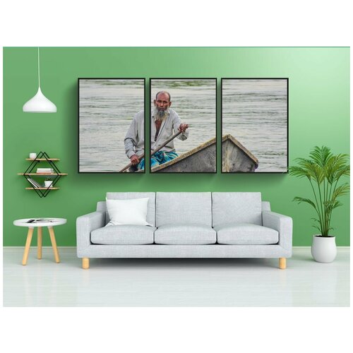 фото Набор модулных постеров для интерьера "лодка, старый лодочник, судно" 60x90 см. в тубусе, без рамки lotsprints
