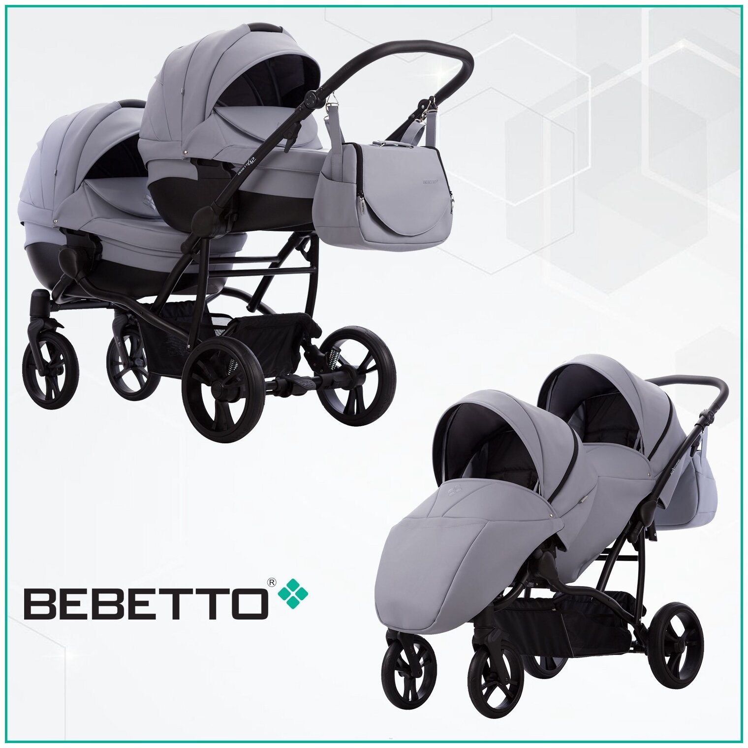 Детская коляска для двойни/2 в 1/Bebetto42 Сomfort PRO (100% экокожа)/01/рама черная