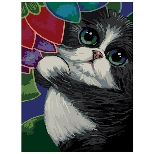 картина по номерам кошка с котятами 30x40 см Картина по номерам Котенок, 30x40 см