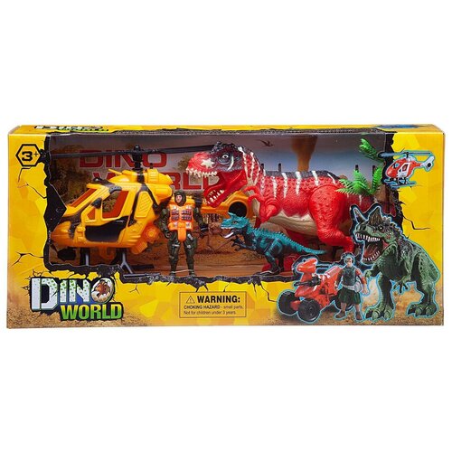 Купить Игровой набор Junfa Мир динозавров (большой динозавр, маленький динозавр, вертолет, фигурка человека, акссесуары), Junfa toys, Игровые наборы и фигурки