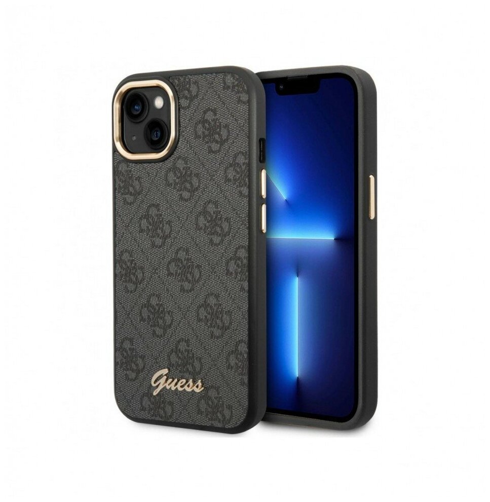 Guess для iPhone 14 Plus чехол PU 4G Script metal logo Hard Black