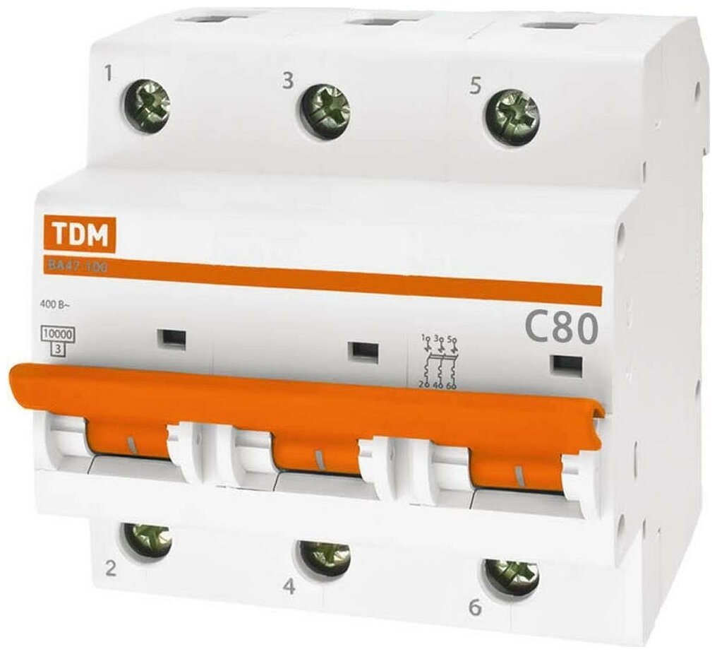 Автоматический выключатель TDM ELECTRIC ВА 47-100 (C) 10kA 80 А