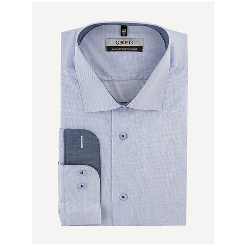 фото Рубашка мужская длинный рукав greg 124/139/682/zv/1p_gb, приталенный силуэт / slim fit, цвет голубой, рост 174-184, размер ворота 44
