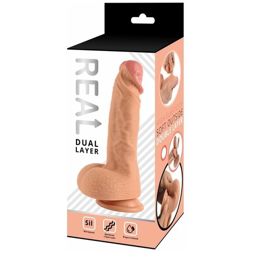 Телесный реалистичный фаллоимитатор Real Dual Layer - 20 см. телесный Real